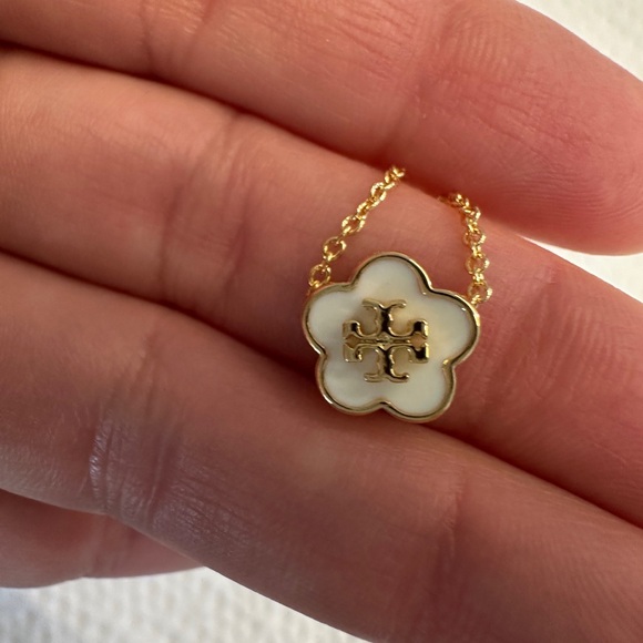 Tory Burch Jewelry - Tory Burch Gold and White Clover Necklace